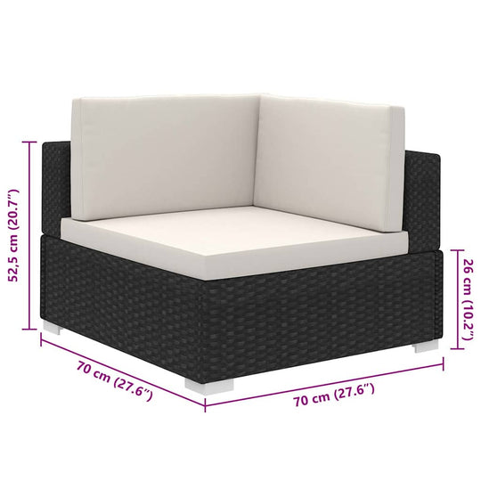 Corner seat from an 8 piece garden lounge set, featuring a black poly rattan design and cream cushions, perfect for outdoor furniture.