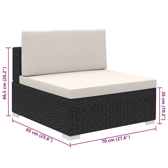 Corner piece of 8-piece poly rattan garden lounge set with cream cushion, perfect outdoor furniture for patios.