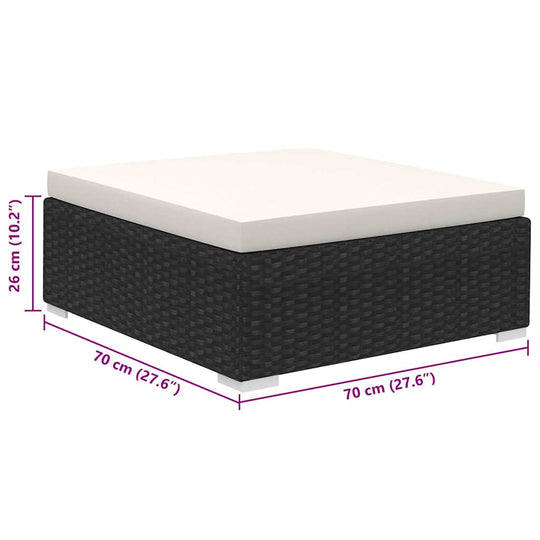 8 piece garden lounge set coffee table with cream cushion, made from weather resistant black poly rattan for outdoor furniture.