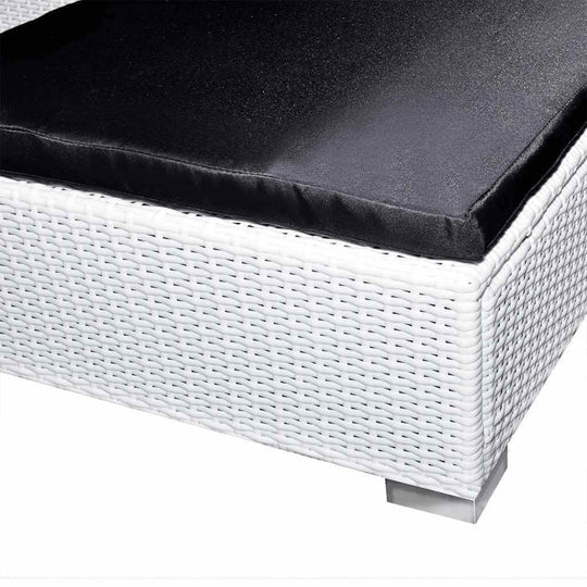 Piece Garden Lounge Close-up of an 8 piece garden lounge set with black cushion and white poly rattan, showcasing stylish outdoor furniture.