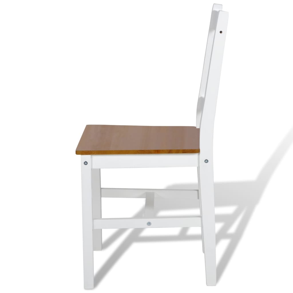 Side view of white Dining Chairs 4 pcs Pinewood with a wooden seat, showing ergonomic design in solid pine wood.