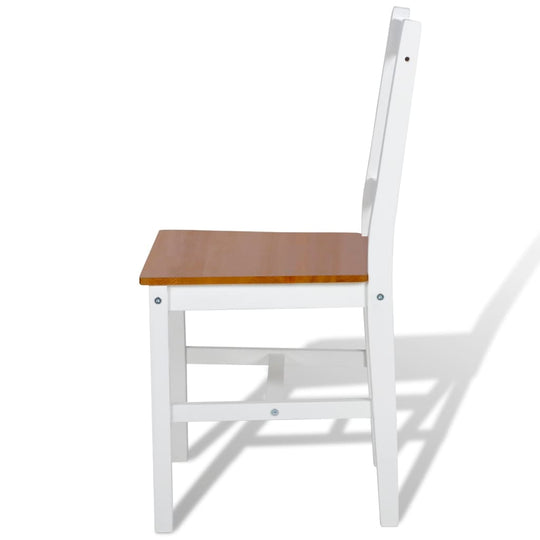 Side view of white Dining Chairs 4 pcs Pinewood with a wooden seat, showing ergonomic design in solid pine wood.