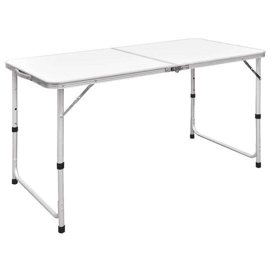 Foldable Camping Table Height Adjustable Aluminium in white with aluminium frame, perfect for outdoor use.