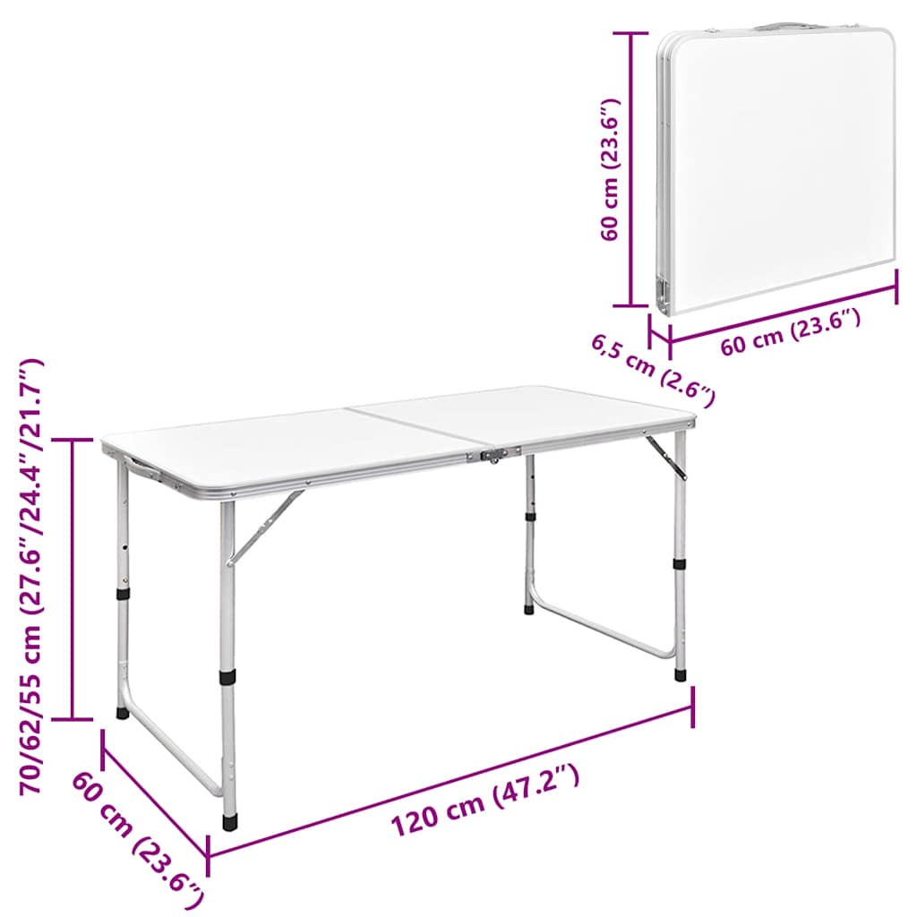Foldable Camping Table Height Adjustable Aluminium with adjustable height and compact folding design.
