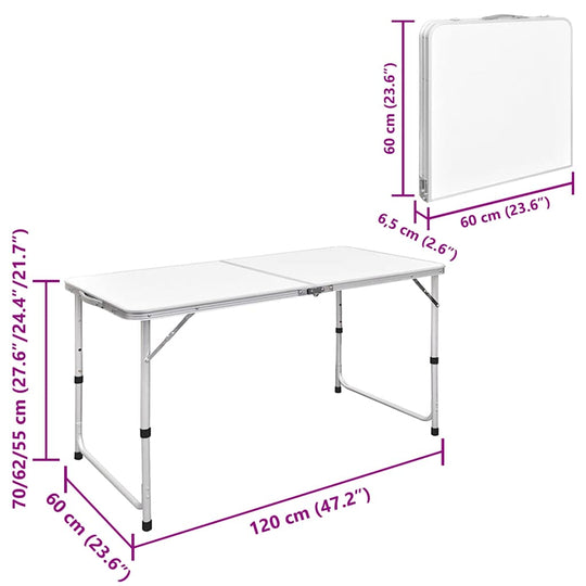 Foldable Camping Table Height Adjustable Aluminium with adjustable height and compact folding design.
