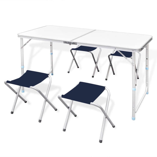 Foldable Camping Table Set with 4 Stools Height Adjustable 120 x 60 cm