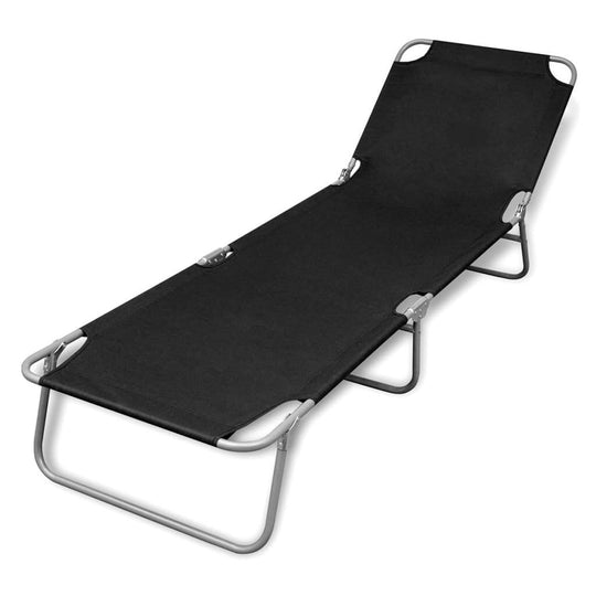 Folding Sun Lounger Powder-coated Steel Black