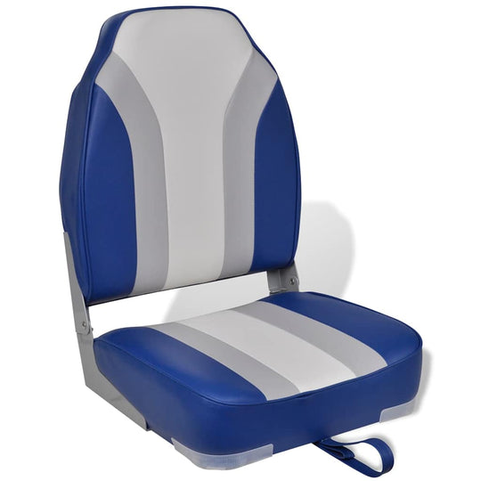 Foldable Boat Chair High Backrest with blue and gray colors, ergonomic and waterproof for comfortable seating on boats.