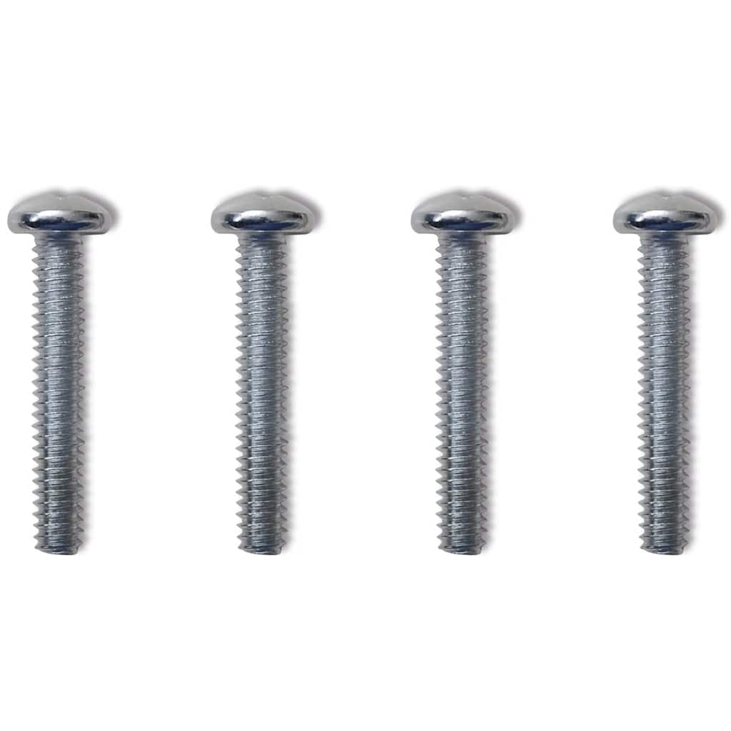 Four silver machine screws with round heads and threaded design