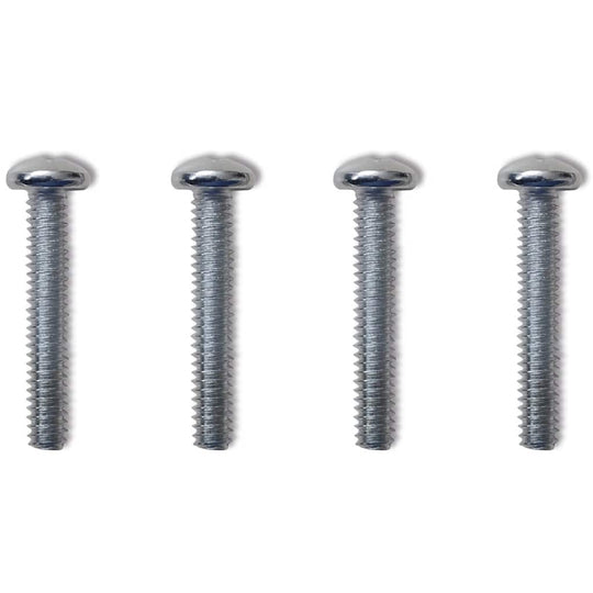 Four silver machine screws with round heads and threaded design