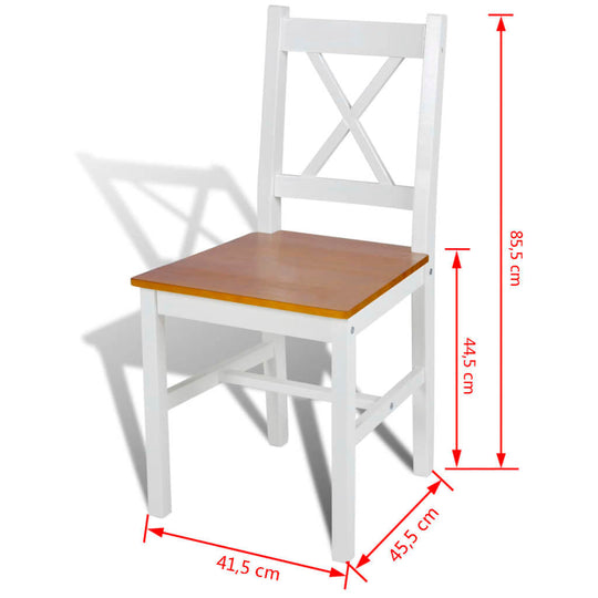 White pinewood dining chair with ergonomic design and dimensions 41.5x45.5x85.5 cm, perfect for outdoor and indoor settings.