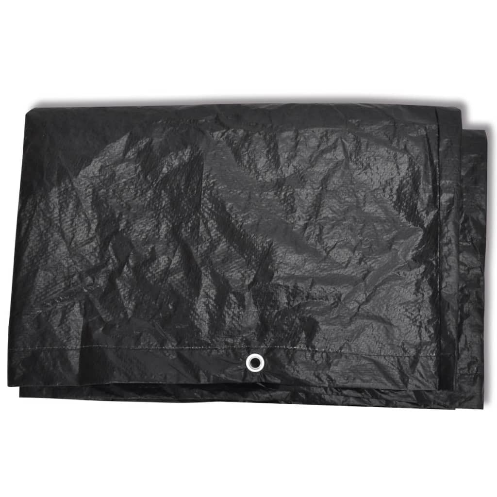 Durable black garden furniture cover with 8 eyelets, made of water-resistant polyethylene for year-round protection.