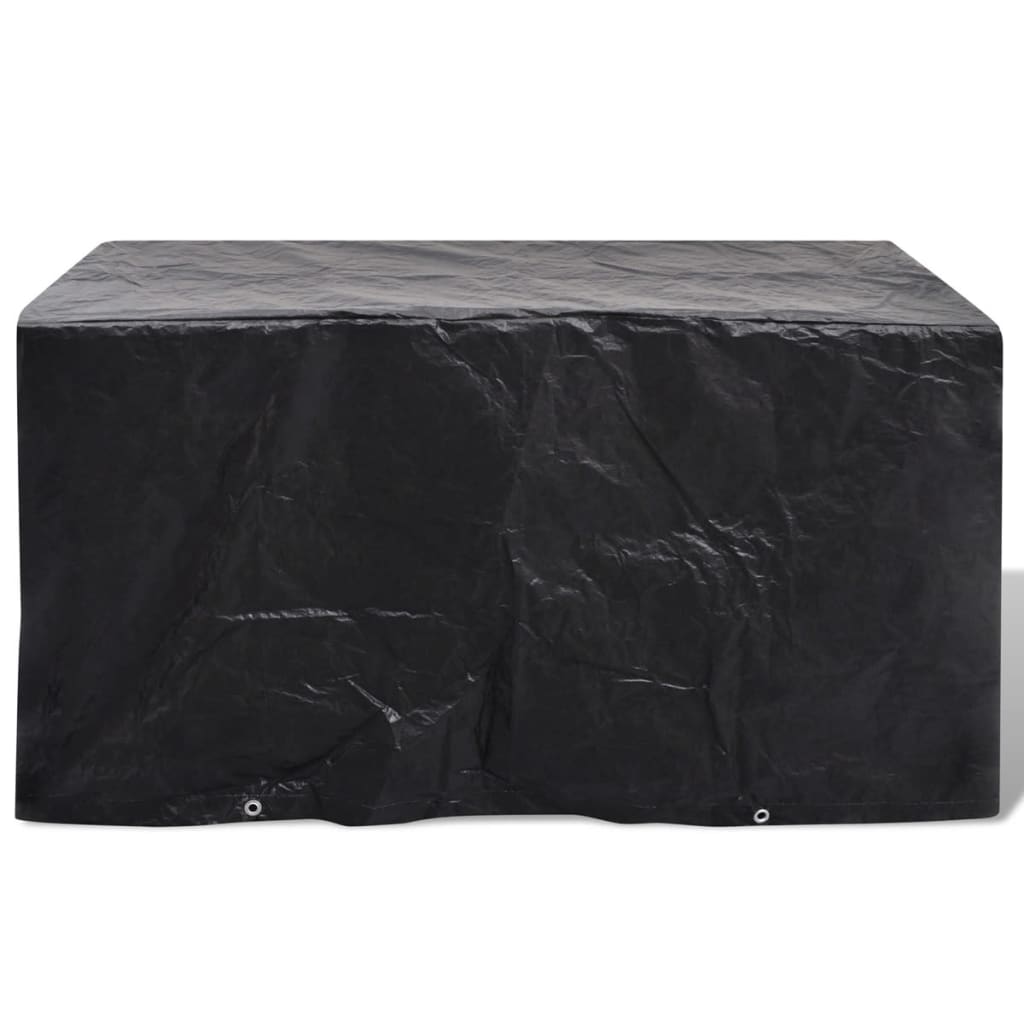 Durable black garden furniture cover with 8 eyelets, 180 x 70 x 90 cm, designed for all-weather protection.