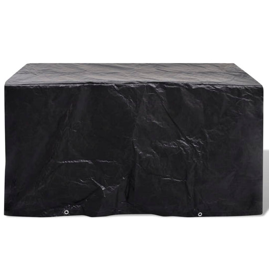 Durable black garden furniture cover with 8 eyelets, 180 x 70 x 90 cm, designed for all-weather protection.