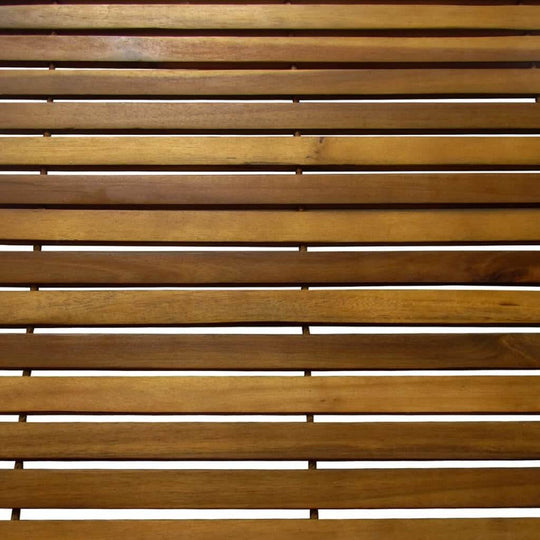 Close-up view of an Acacia Bath Mat showcasing its high-quality wooden slats and varnished finish.
