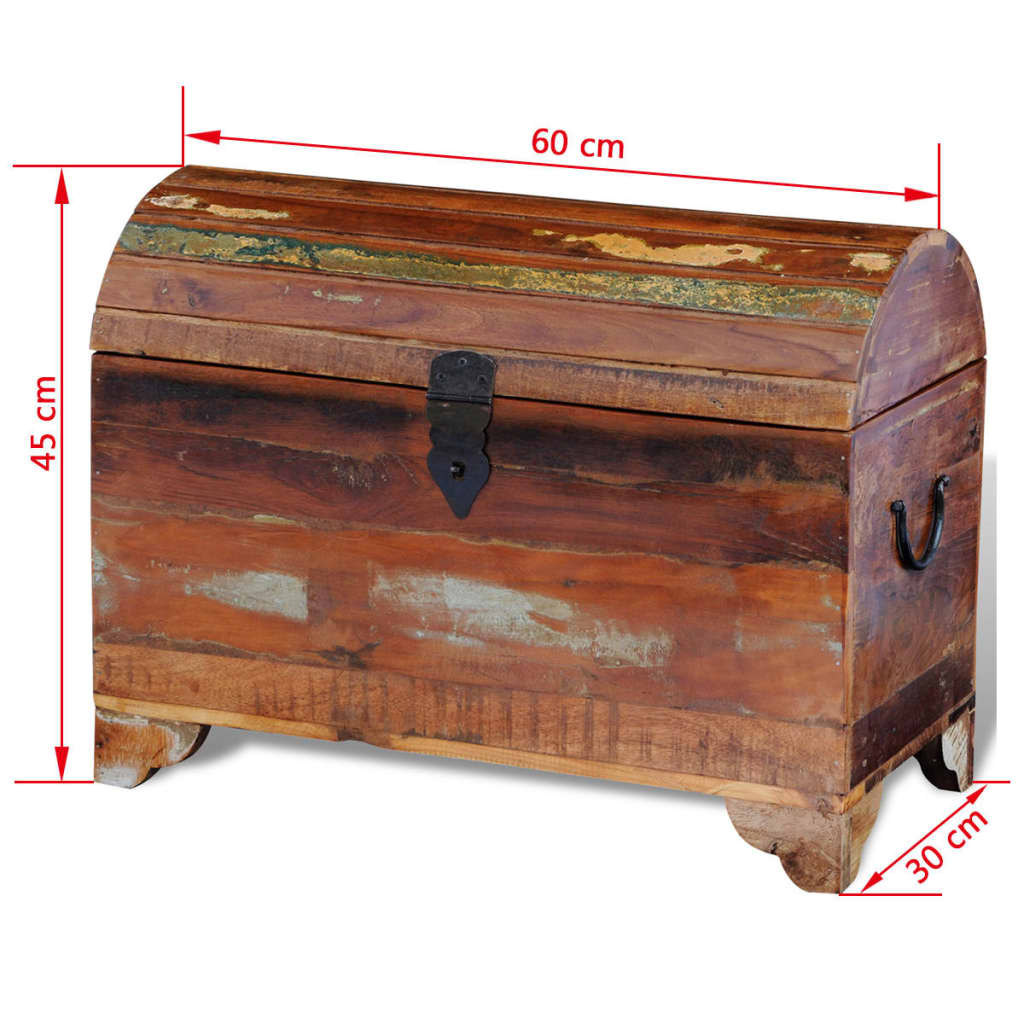 Antique-style reclaimed wooden storage chest with dimensions 60cm x 30cm x 45cm, ideal for organizing home items.