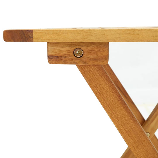 Close-up of Bistro Table corner showing solid acacia wood construction, highlighting weather-resistant and durable furniture design.