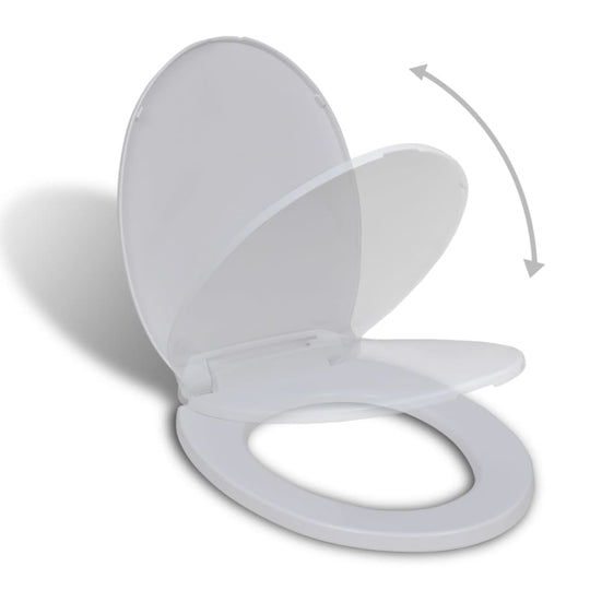 Soft-close white oval toilet seat with a smooth close mechanism, ideal for standard toilet bowls in homes and businesses.