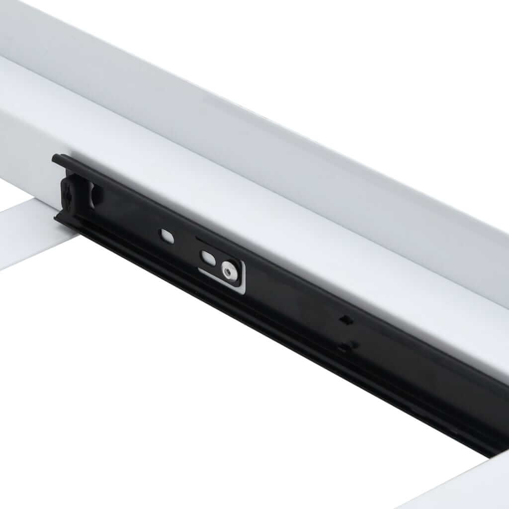 Close-up of the sliding mechanism from a washing machine stacking kit with robust steel construction.