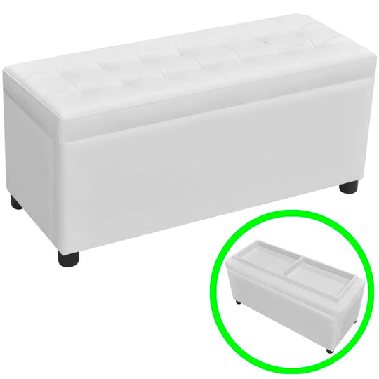 Storage Ottoman – Artificial Leather Seat with Hidden Storage | UAE & Dubai in white with open lid for storage and seating purposes.