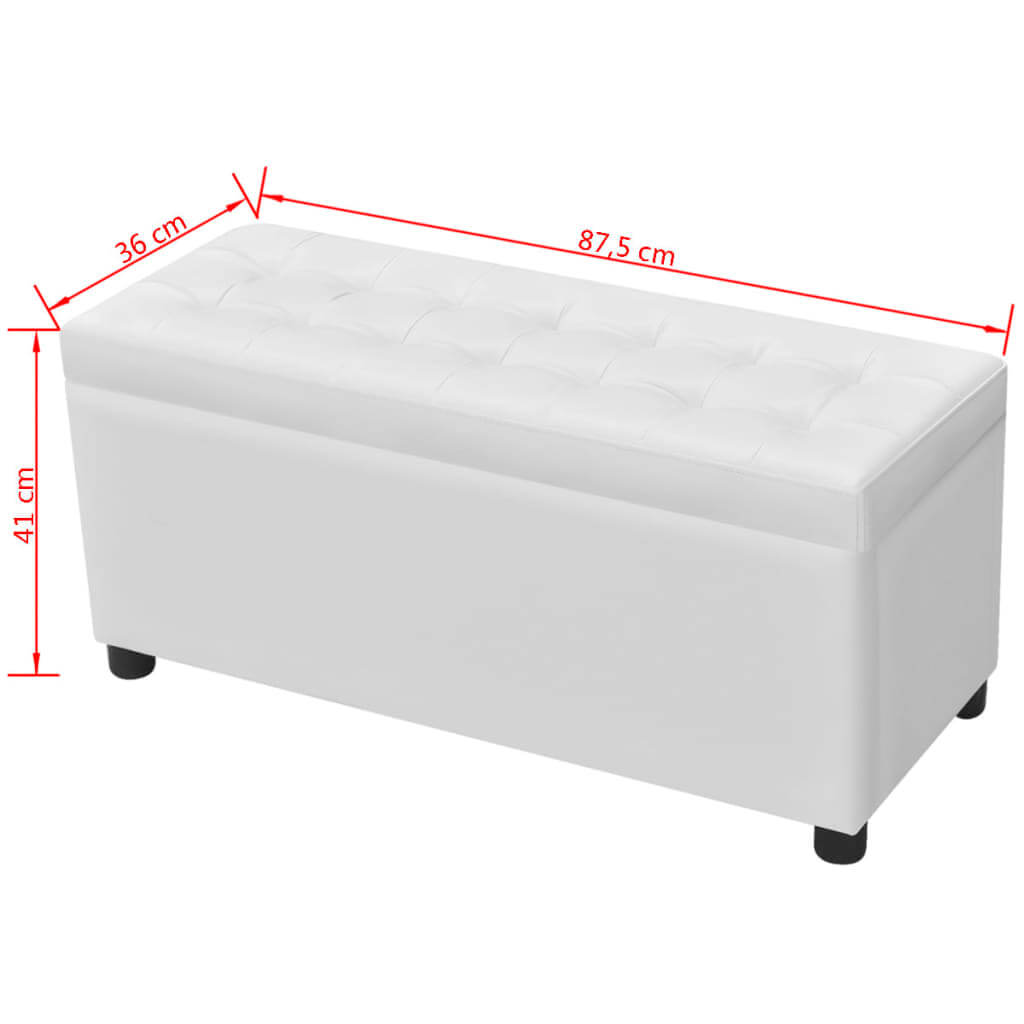 Storage Ottoman – Artificial Leather Seat with Hidden Storage | UAE & Dubai, elegant white with dimensions displayed