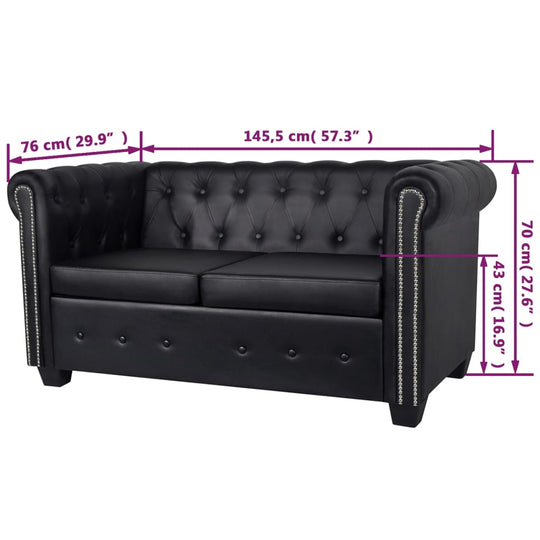 Chesterfield 2-Seater Artificial Leather , Furniture -> Sofas , black,Comfortable,Durable,eligant,Furniture -,Leather,luxurious,Luxury Furniture,Modern Design,new-305021,Sofas