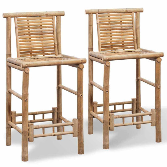 Bar Stools 2 pcs Bamboo set featuring sturdy backrest and authentic bamboo color for a tropical decor.