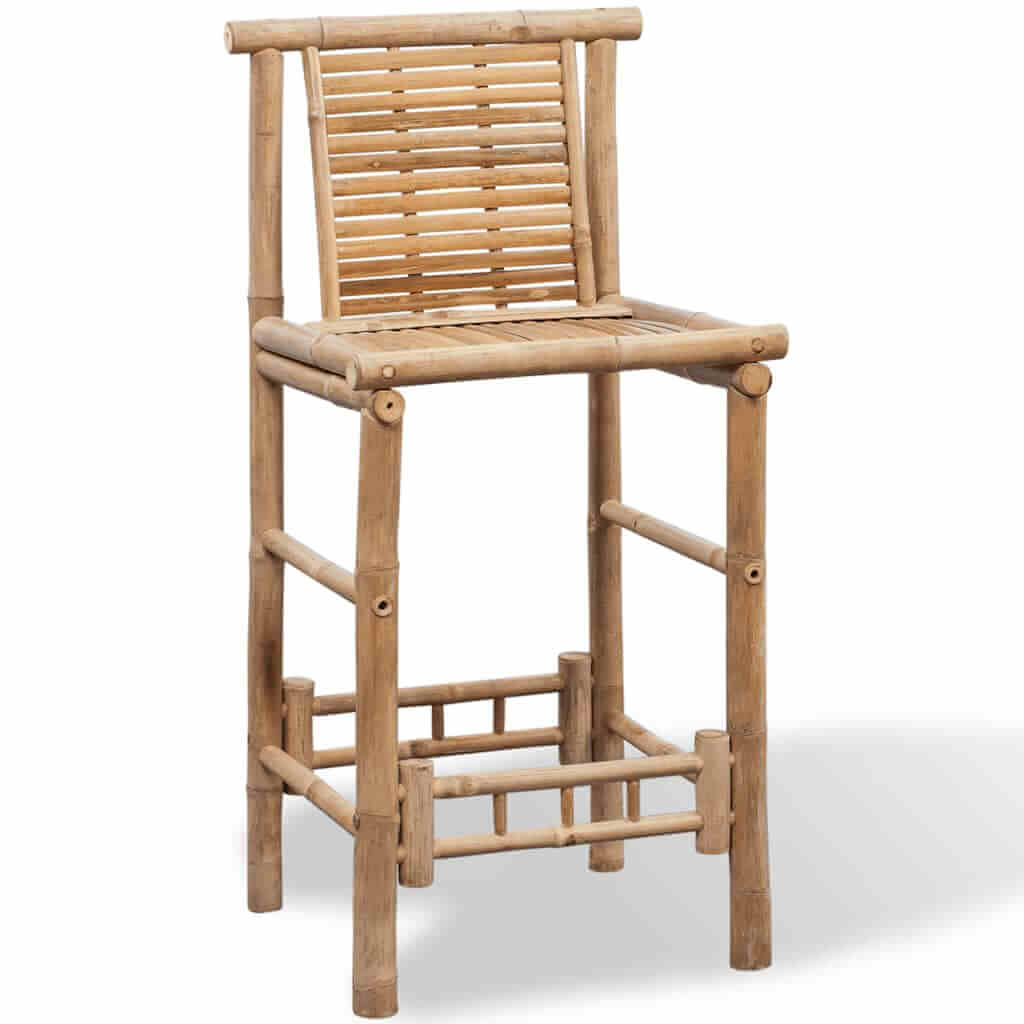 Bar Stools 2 pcs Bamboo with a sturdy backrest and authentic bamboo color for tropical decor.