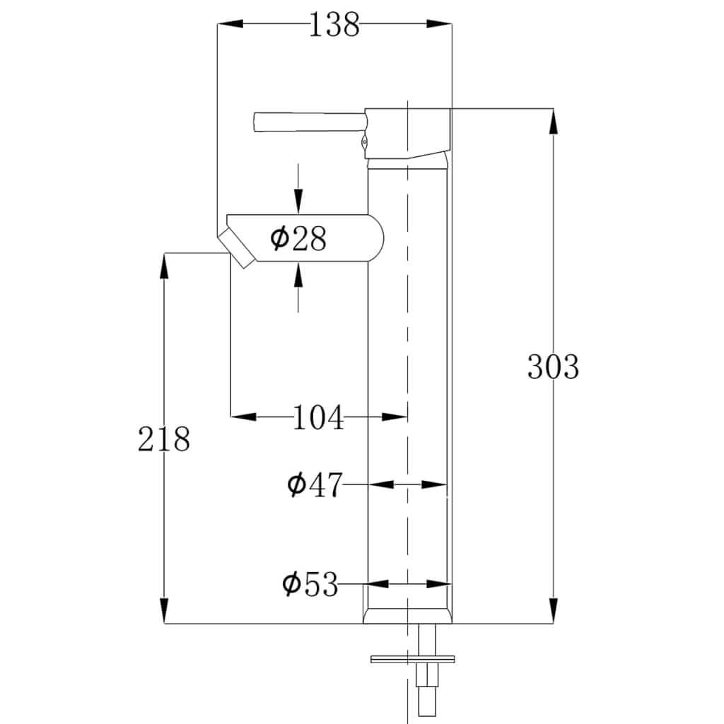 Technical drawing of Bathroom Mixer Tap Brass Dubai with dimensions and specifications for durability and modern style.