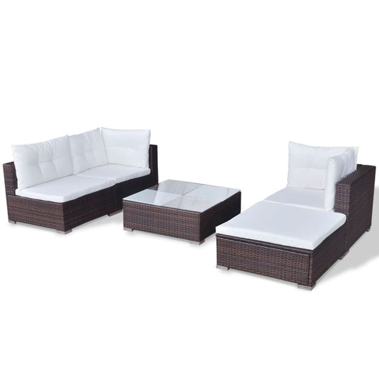 5 Piece Garden Lounge Set with Cushions Poly Rattan Brown