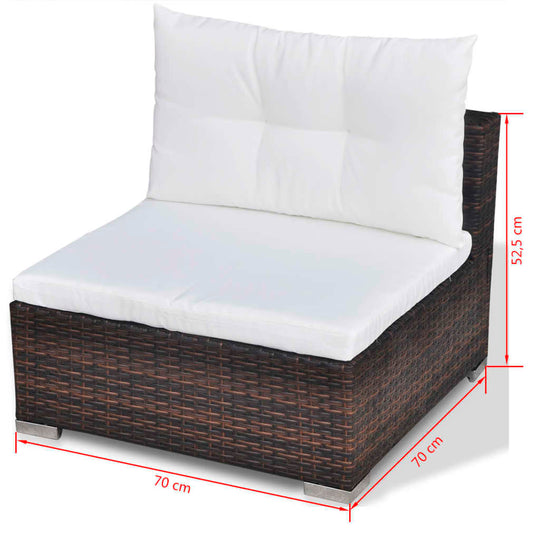Corner lounge set seat with white cushions, durable poly rattan, ideal for outdoor garden furniture.