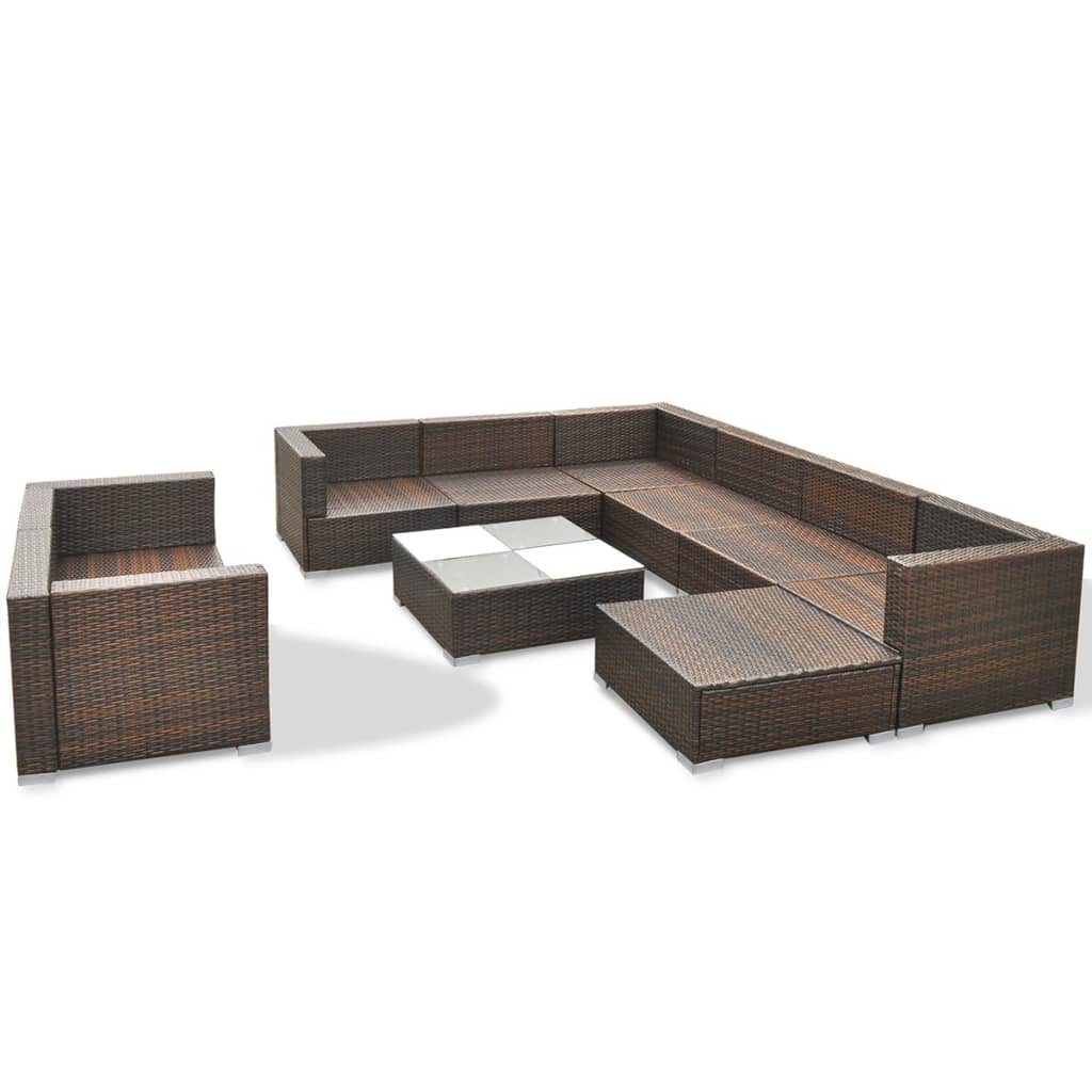 10 piece garden lounge set with cushions in poly rattan, perfect for outdoor seating and patio decor.