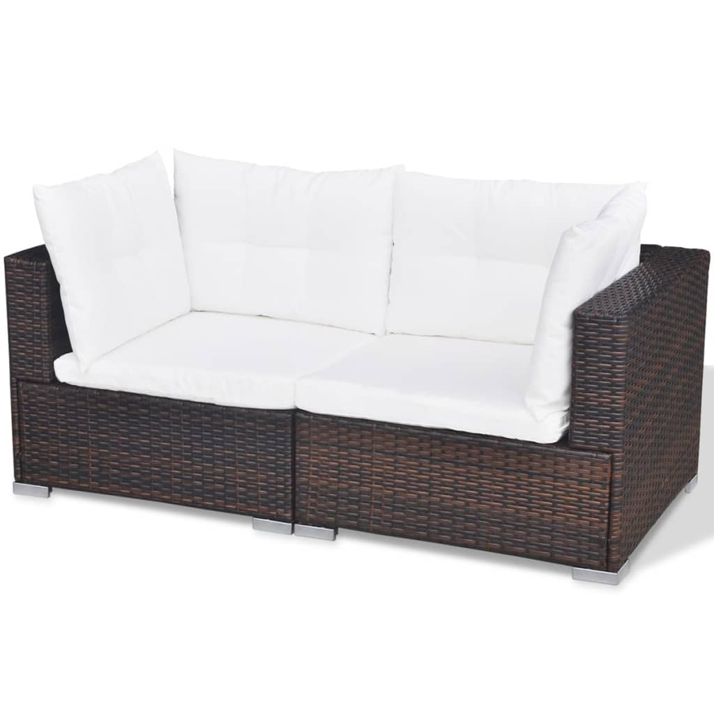 10 piece garden lounge set featuring a rattan sofa with white cushions, perfect for outdoor seating.