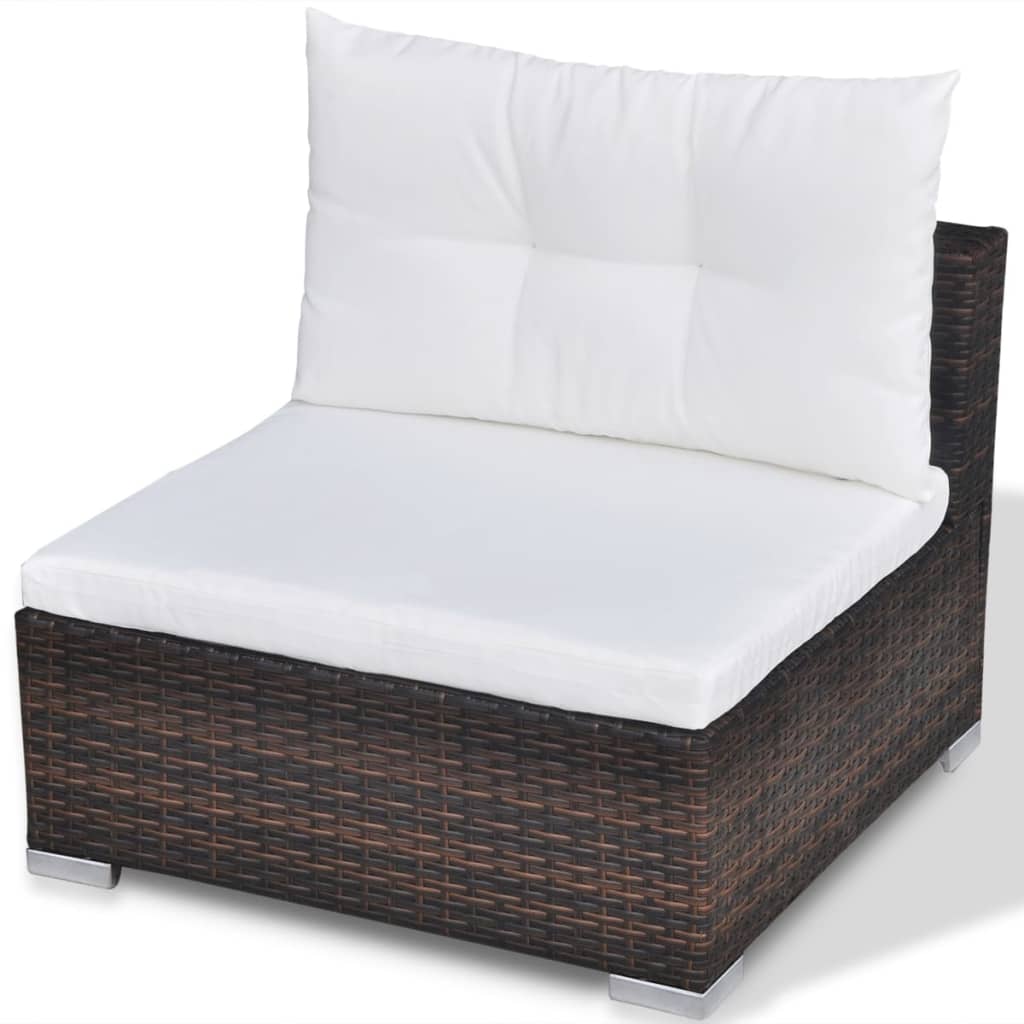Comfortable outdoor lounge chair with white cushion and dark poly rattan frame, perfect for garden seating.