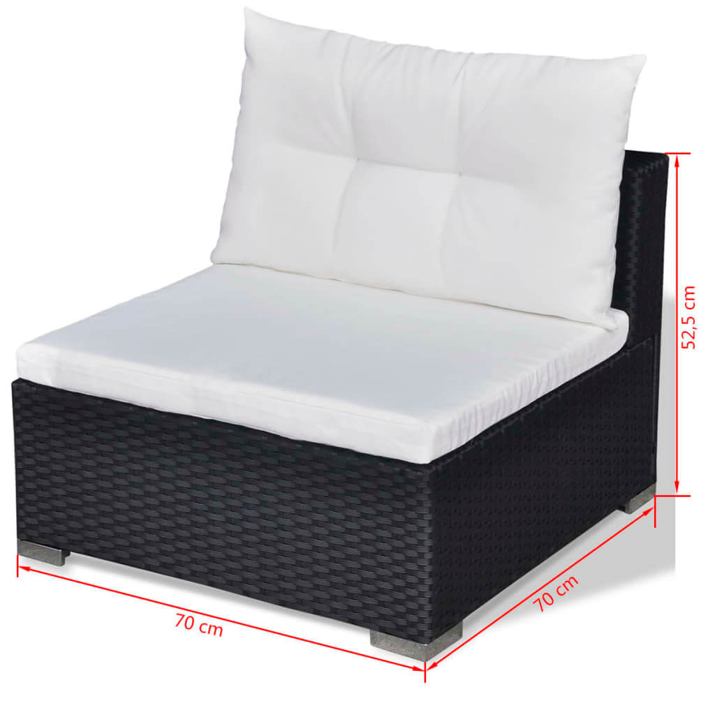 Black rattan outdoor lounge chair with white cushion, dimensions 70x70x52.5 cm, ideal for garden sofa set.