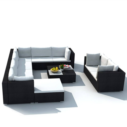 10 piece garden lounge set with cushions, poly rattan, stylish outdoor sofa for patio or garden relaxation.