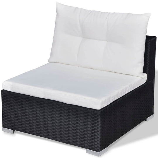 Lounge chair from a 10 piece garden sofa set with white cushions and black poly rattan frame, ideal for outdoor use.
