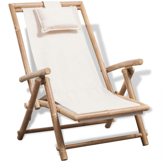 Outdoor Bamboo Deck Chair – Stylish Patio Seating for UAE & Dubai, adjustable and foldable bamboo recliner with canvas fabric.