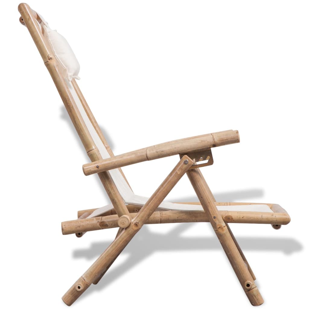 Outdoor Bamboo Deck Chair – Stylish Patio Seating for UAE & Dubai, side view, adjustable and foldable design, made of bamboo and canvas.
