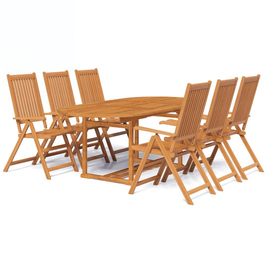 7-Piece Outdoor Dining Set – Solid Acacia Wood Patio Furniture with oval extension table and six folding chairs