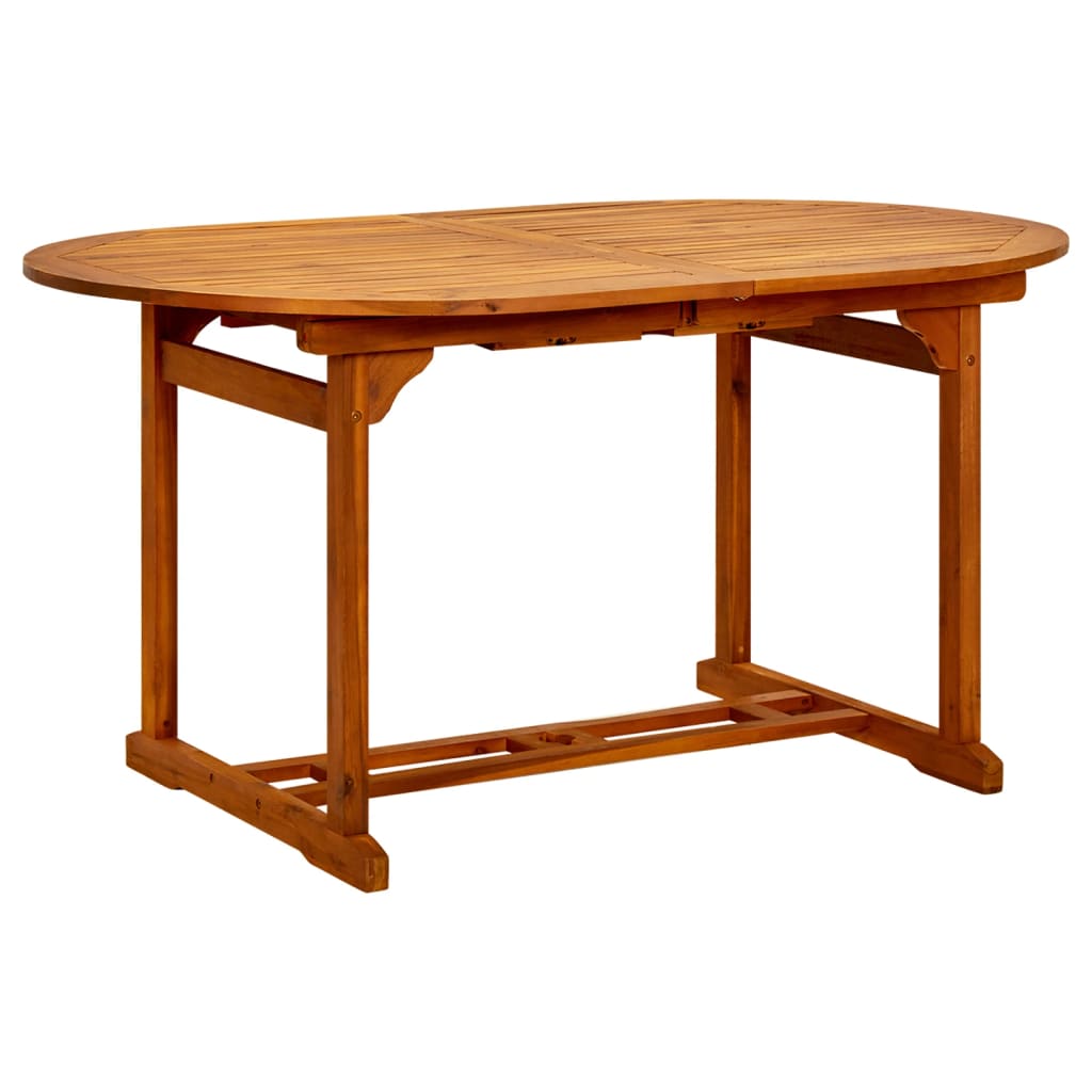 Stylish oval garden table made of weather-resistant acacia wood, perfect for outdoor dining on the patio or terrace.