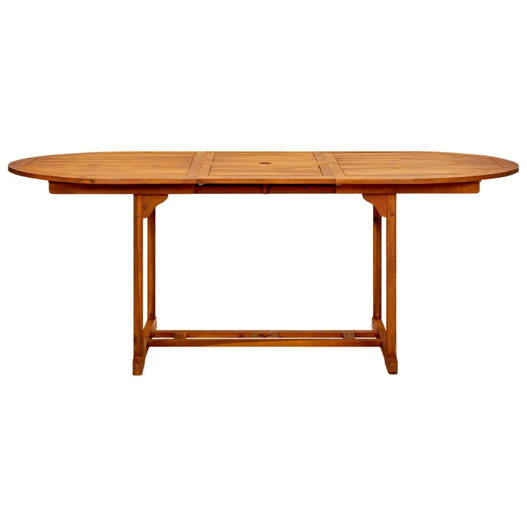 Solid acacia wood garden dining table, 200x100x75 cm, stylish, foldable, weather-resistant, and easy to clean.