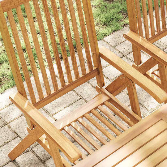 Folding Garden Chairs 2 pcs Solid Acacia Wood showing slatted design and sturdy construction in a garden setting.