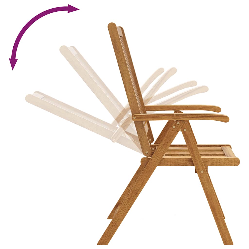 Folding Garden Chairs 2 pcs Solid Acacia Wood with a reclining mechanism for adjustable comfort.
