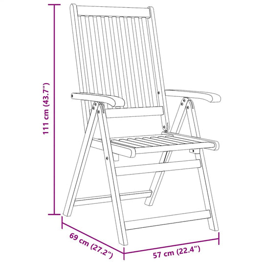 Folding Garden Chairs 2 pcs Solid Acacia Wood dimensions illustration showing height, width, and depth.