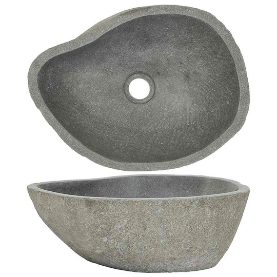 Basin River Stone Oval (37-46)x(29-36) cm, natural stone wash basin with polished inner surface and drain hole.