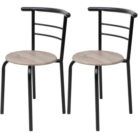 Set of two modern chairs with black metal frames and light wooden seats, perfect for a breakfast bar or casual dining.