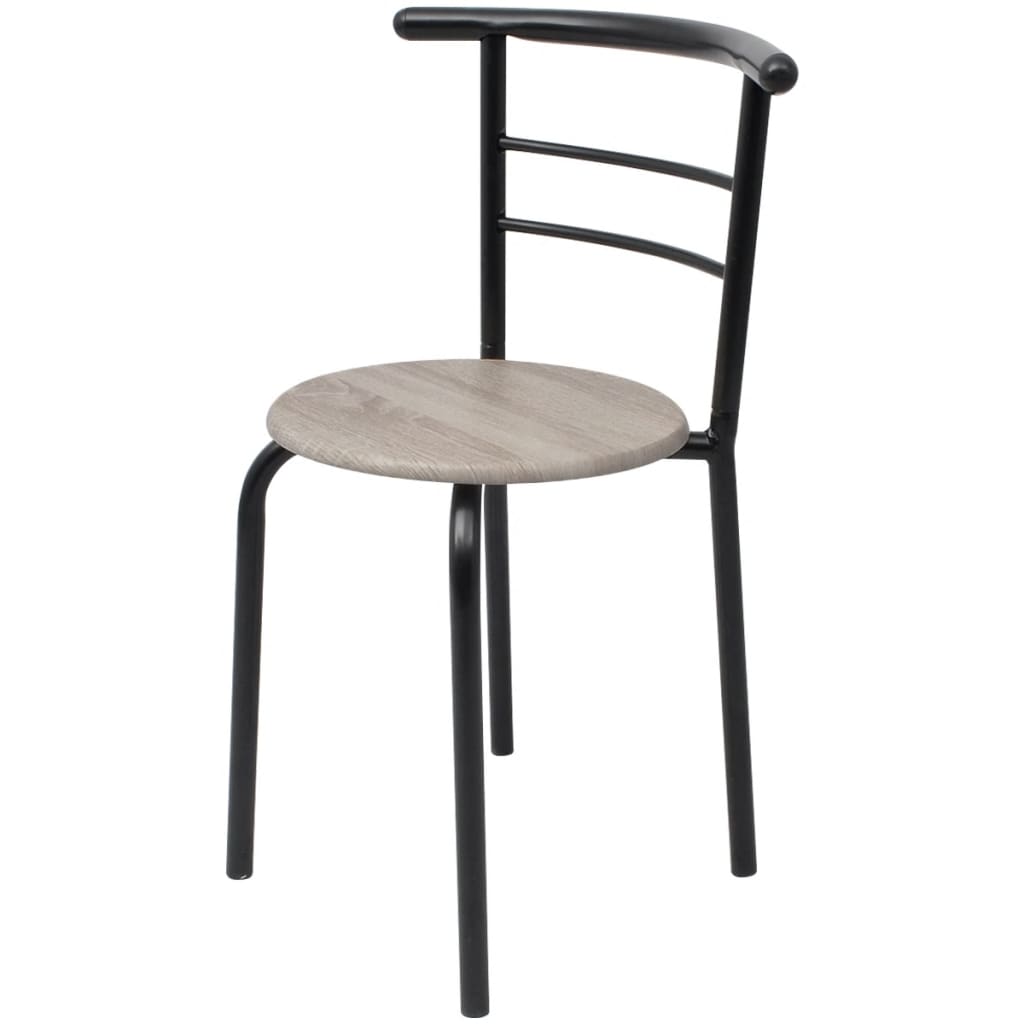 Modern black metal chair with a wooden seat, perfect for breakfast bar sets and compact spaces.