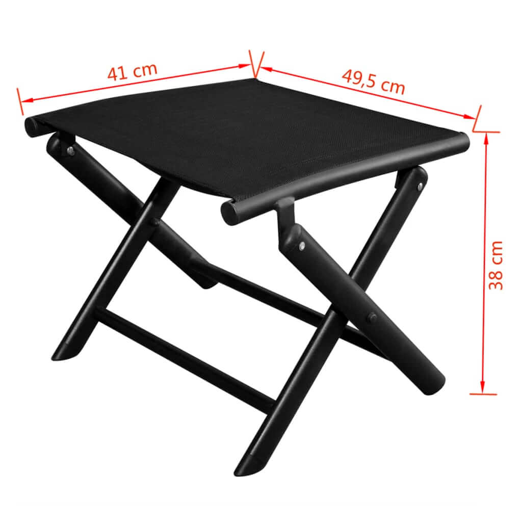 Stylish black folding footstool dimensions for outdoor furniture, perfect for garden lounge and patio settings.