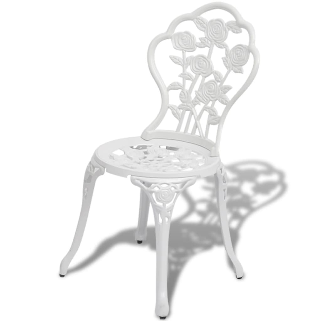 3 Piece Bistro Set Cast Aluminium white floral chair for outdoor dining.